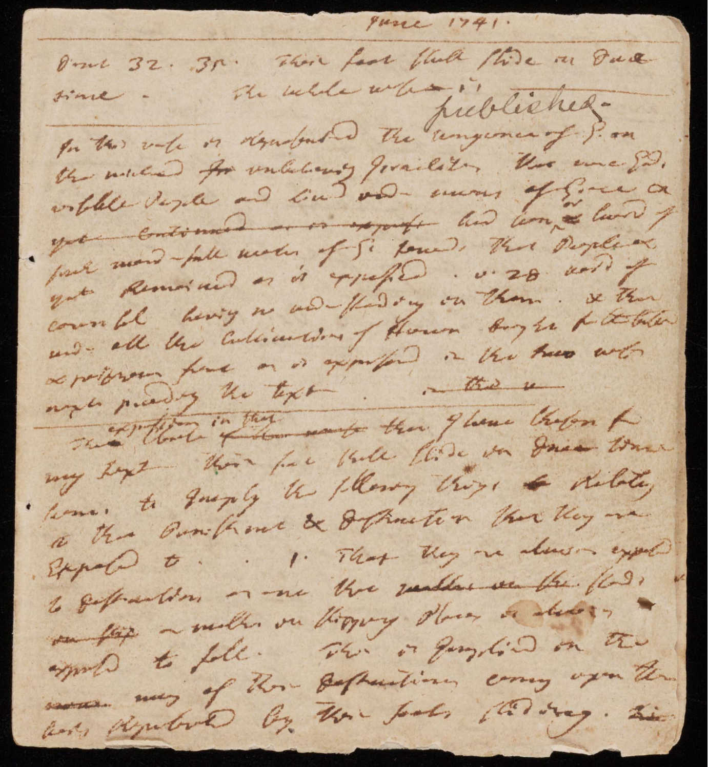 The manuscript of &ldquo;Sinners in the Hands of an Angry God.&rdquo; Edwards's renowned sermon has been made accessible online with NEH funding. Image courtesy of the Jonathan Edwards Center at Yale University.